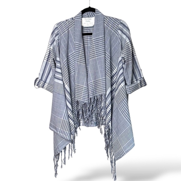 CALIFORNIA MOONRISE 100% Cotton Lightweight Plaid Poncho / Cardigan / Wrap Sz S - Picture 3 of 9